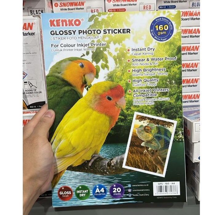 GLOSSY PHOTO PAPER (A4-160GSM) KERTAS STICKER FOTO GLOSSY (A4-160GSM) Isi 20 Lembar