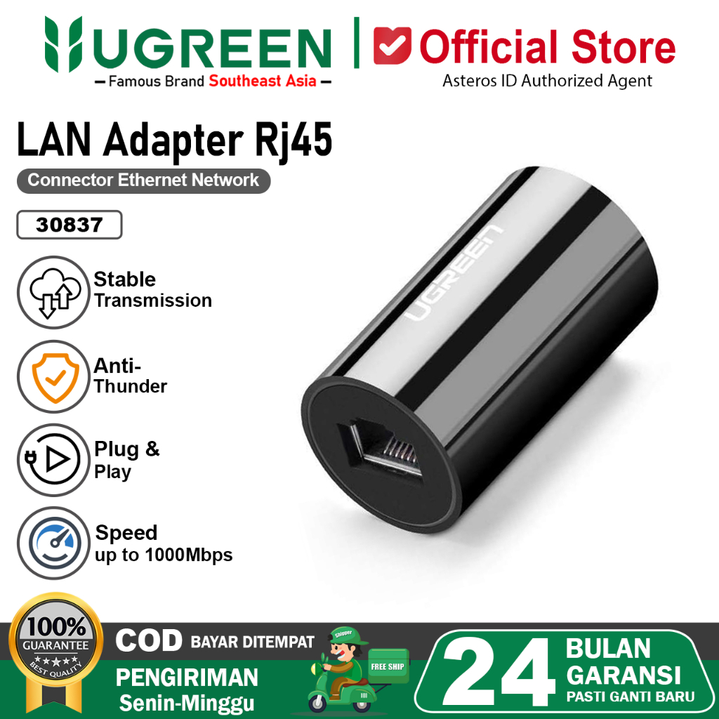 UGREEN Barel RJ45 Sambungan Kabel Lan Cat5 Cat6 Cat7 Anti Petir 30837