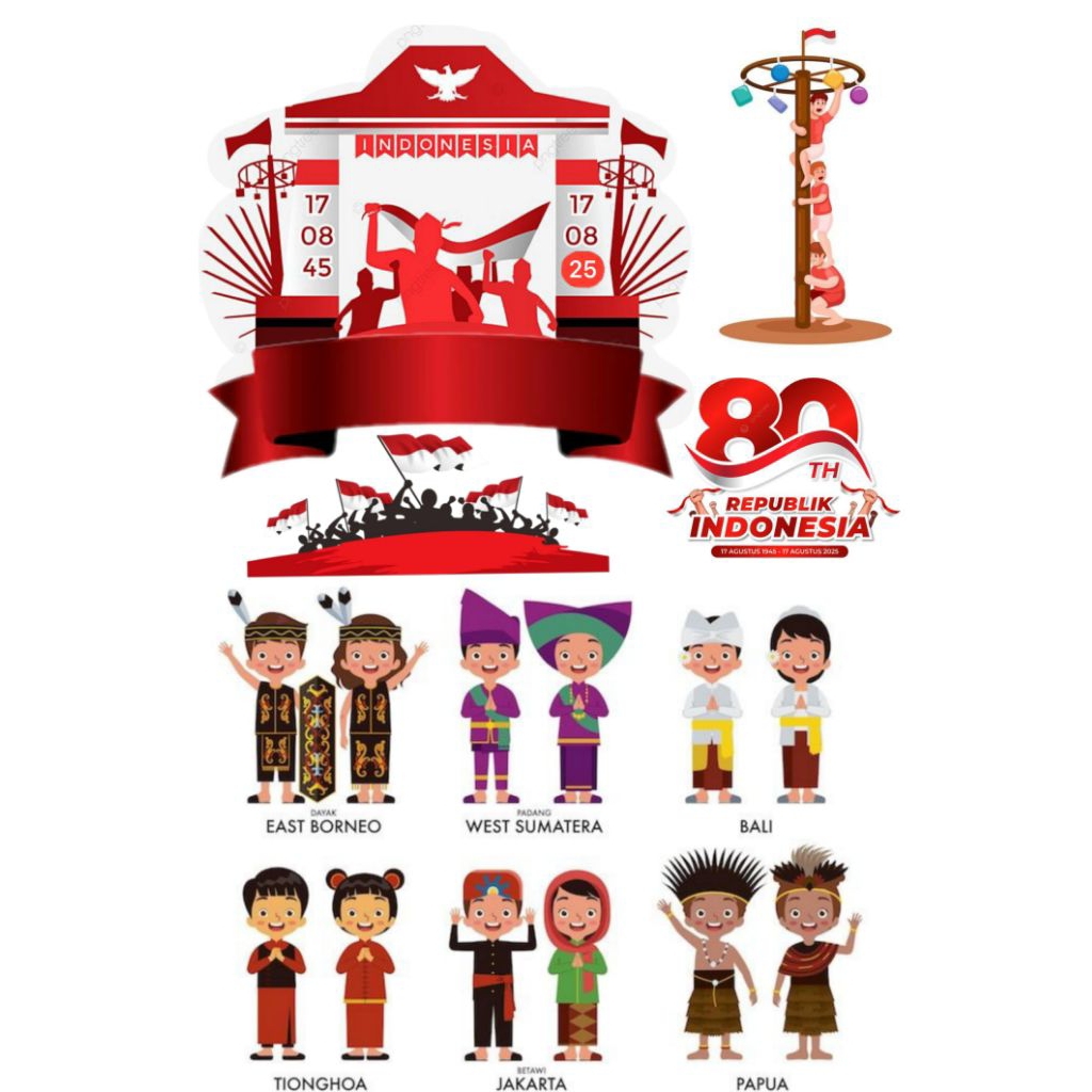 

TOPPER UNT KUE ATAU TUMPENG / TOPPER AGUSTUS/ TOPPER DIRGAHAYU NKRI FREE CUSTOM TULISAN