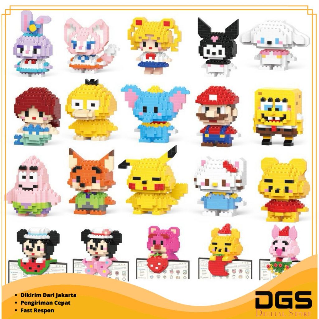 DGS DIY Balok Susun Karakter DIY Mini Bricks Nano Block Toys Bangunan Susun Blok Balok