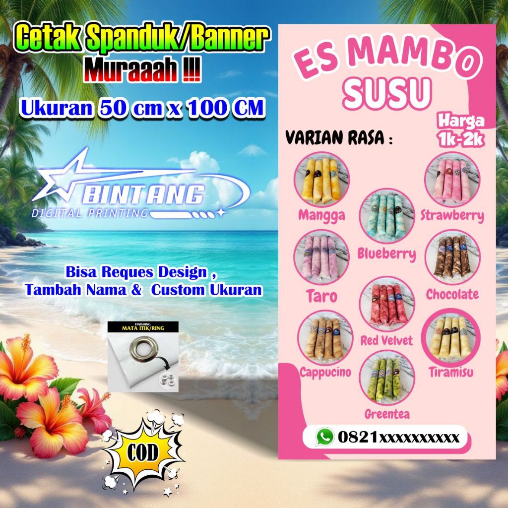 Spanduk Banner Es Mambo Viral Ukuran 50 cm x 100 cm