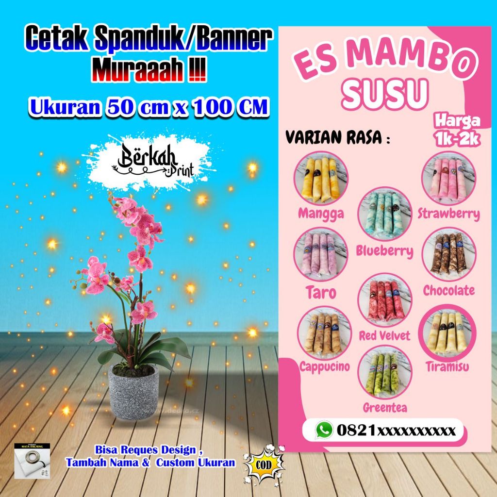 Spanduk Banner Es Mambo Viral Ukuran 50 cm x 100 cm
