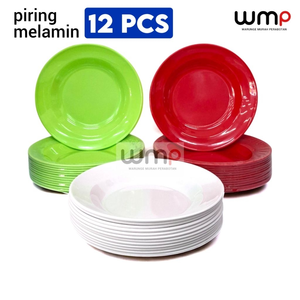 12 Pcs Piring Makan 23cm Melamin Asli Piring Melamin Tebal