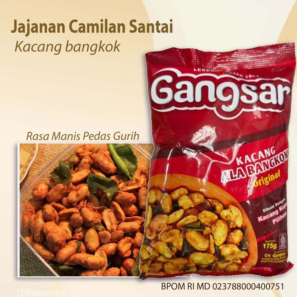 

TERLARIS Camilan Jajanan Kacang Panggang rasa Gurih Dominan sedikit manis pedas dan tekstur Renyah sangat cocok teman santai teman rekreasi kamping dll juga buat Jajanan Suguhan Momen lebaran ~ Gangsar kacang panggang ala Bangkok 175gr