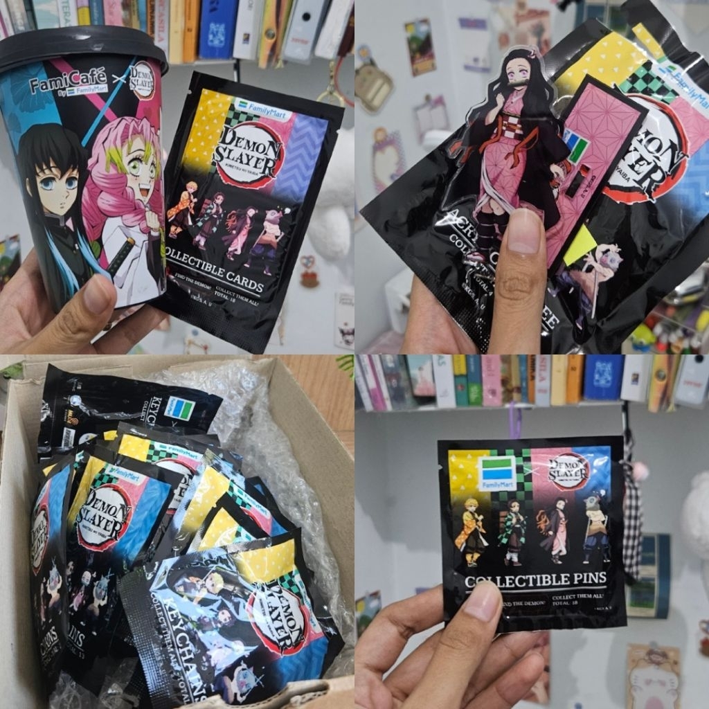 demon slayer x family mart famima kny merch cup card keychain pin standee