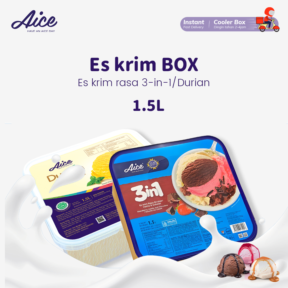 

AICE Ice Cream Box Es Krim 1.5 Liter/aice Es Krim Rasa 3 In 1/Es krim rasa durian 30 Scoop