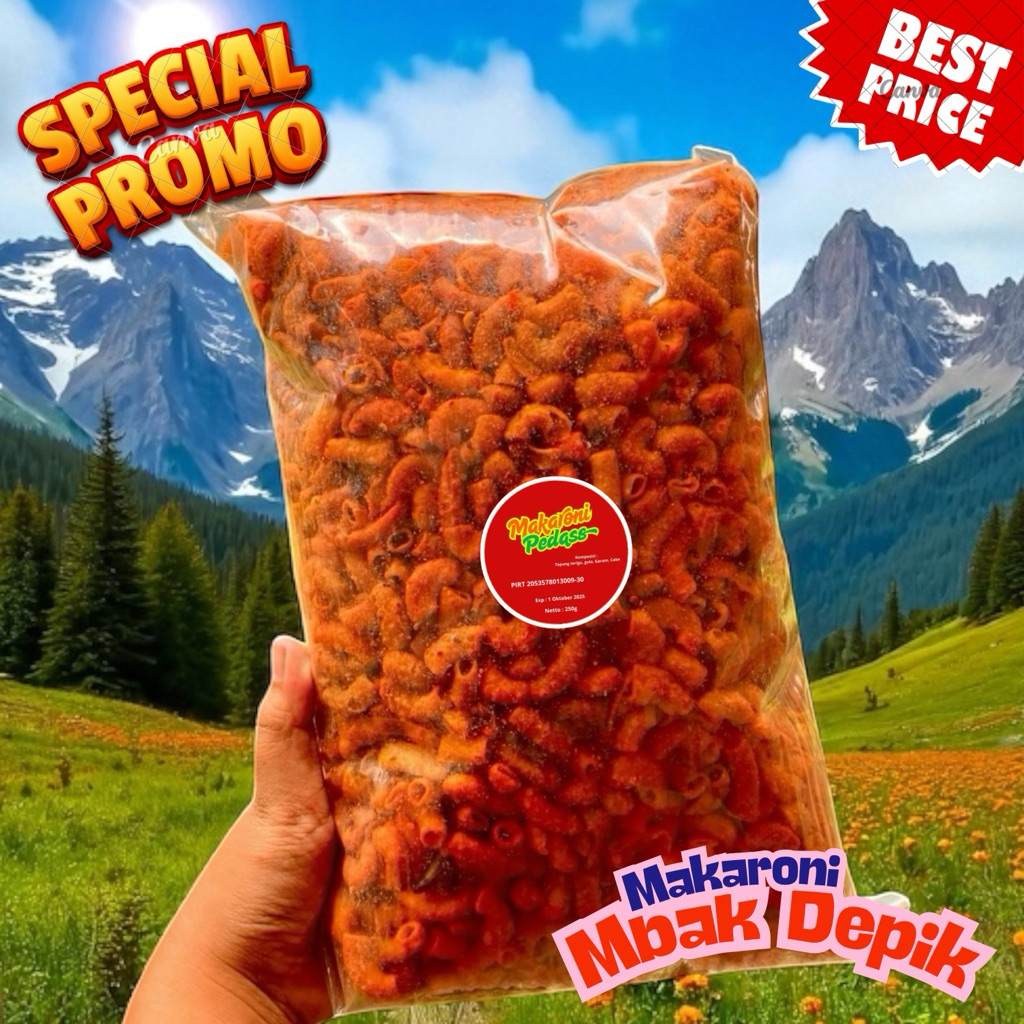 

Makaroni Pedas 1/4kg Camilan Enak Renyah Gurih Sensasi Pedas Mantap Rasa Khas Bumbu pedas