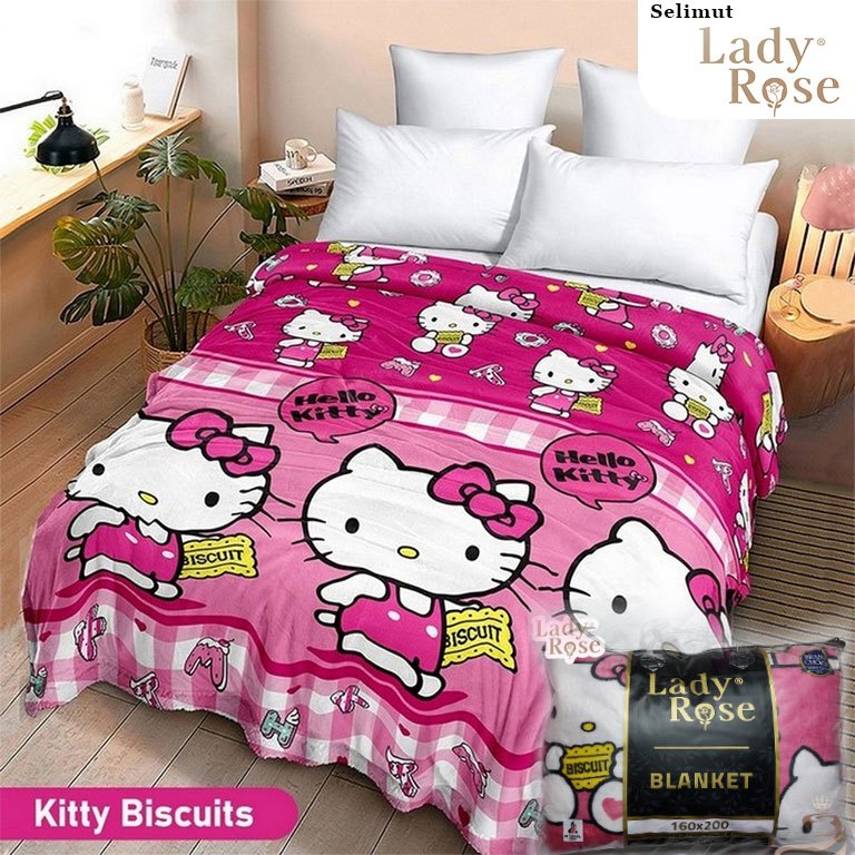 Selimut Lady Rose 160x200 Bulu Super Lembut - Selimut Dewasa Motif Karakter Anak Hello Kitty