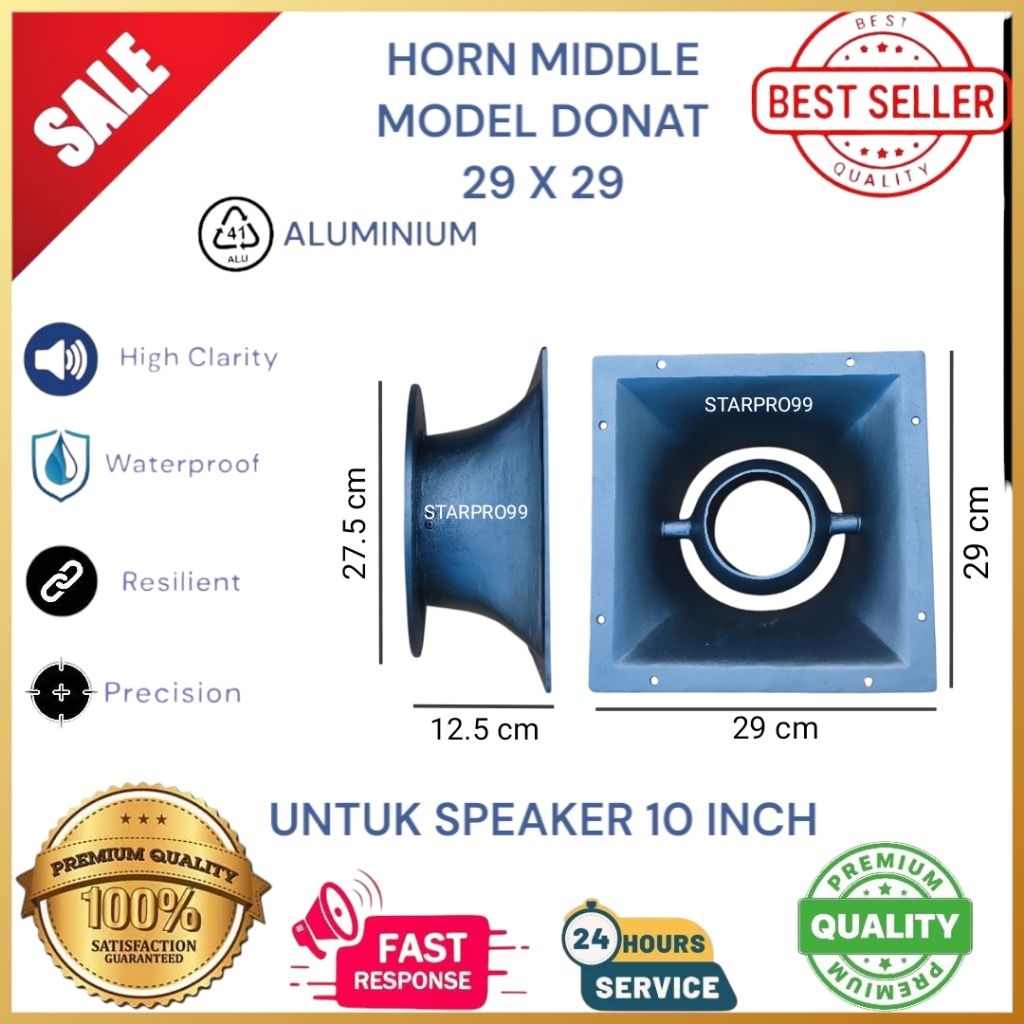 Horn middle model donat untuk speaker 10 inch 29x29 diral aluminium