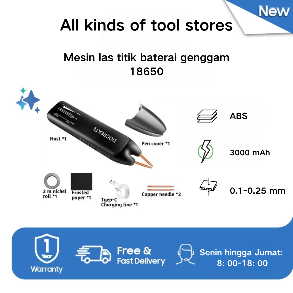 Mesin las titik baterai genggam cocok untuk pengelasan pelat nikel baterai 18650