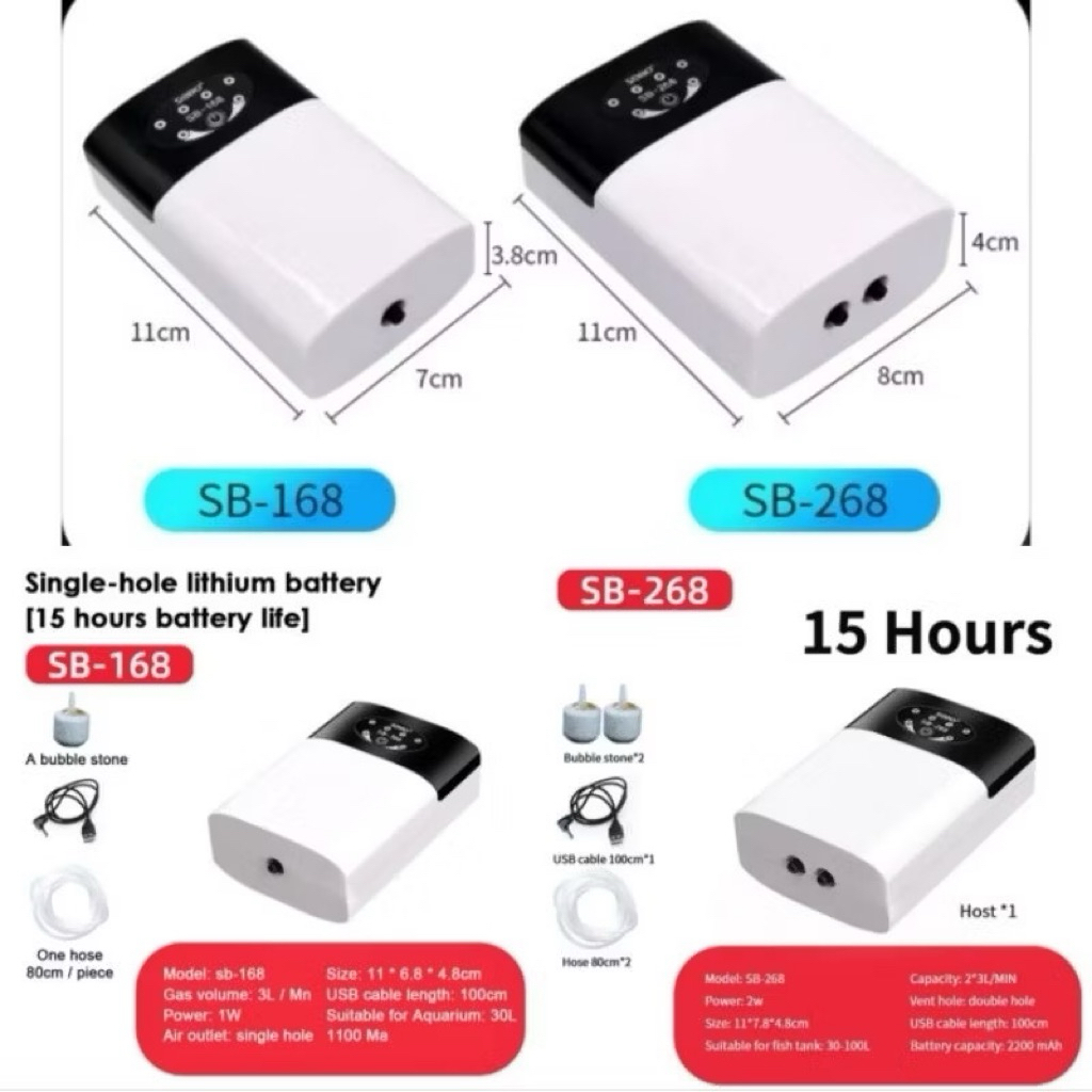 Aerator SOBO SB 268 AC/ DC Aerator USB Portable Aquarium Pancing