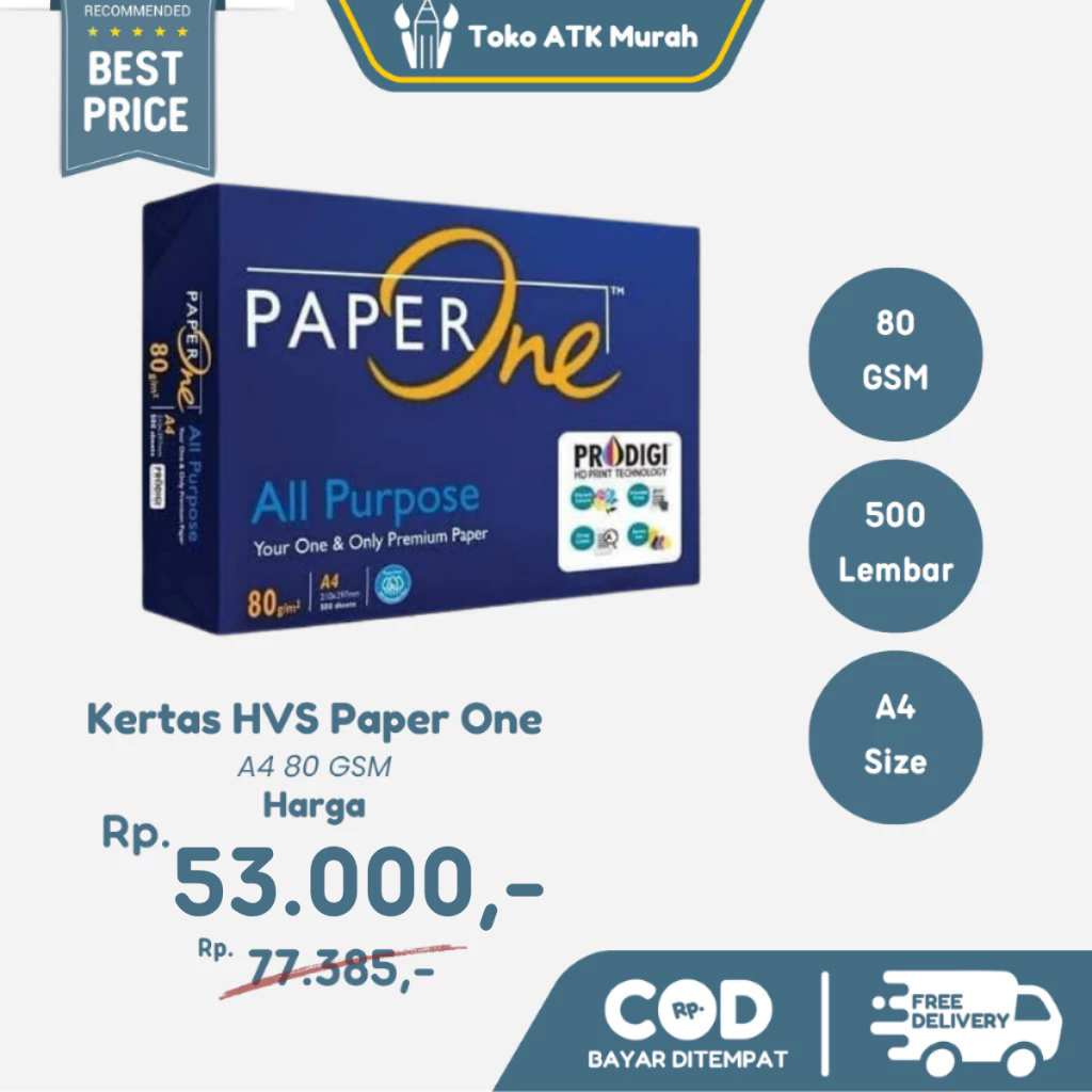 

Kertas HVS A4 80 Gsm Paper One ( 1 Rim Isi 500 Lembar ) - Kertas Fotokopi Print Berkualitas