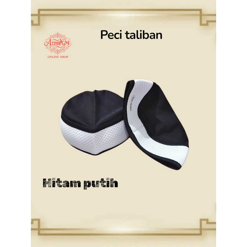 Peci Taliban Madun Polos murah Kopiah Taliban Hitam Putih Bahan Kain Melar