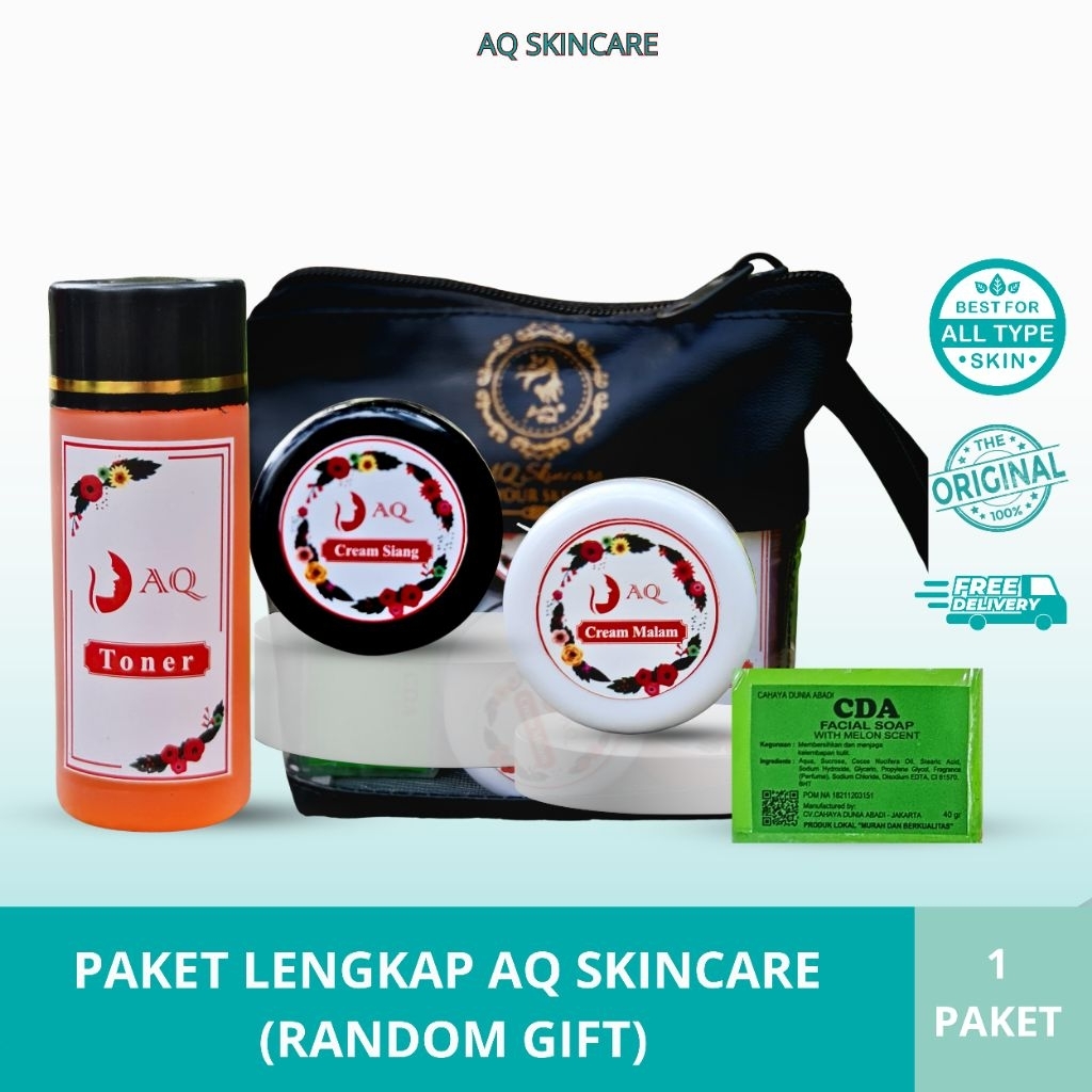Cream AQ Skincare - Paket Wajah Lengkap Brightening Set Toner - Krim Siang & Malam - Sabun - Anti Ku