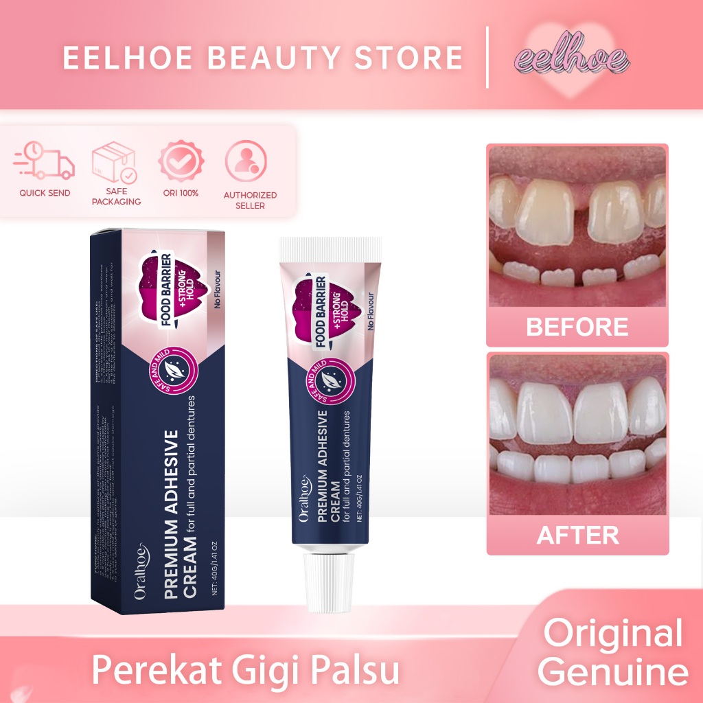 Oralhoe Lem Gigi Palsu 40g Gigi Palsu Instan Lem Gigi Palsu Tahan Lama Lem Perekat Gigi Palsu Bahan 