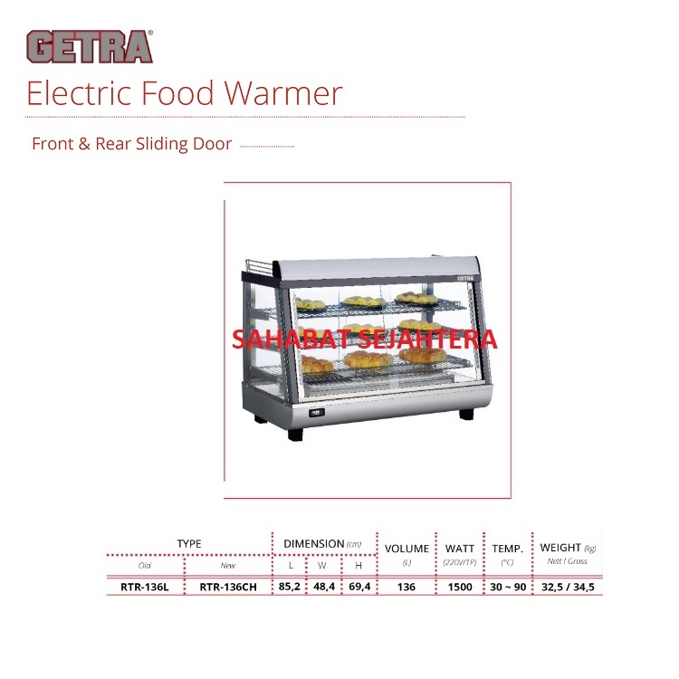GETRA Food Warmer RTR-136CH Kabinet Display Mesin Penghangat Makanan Untuk Usaha
