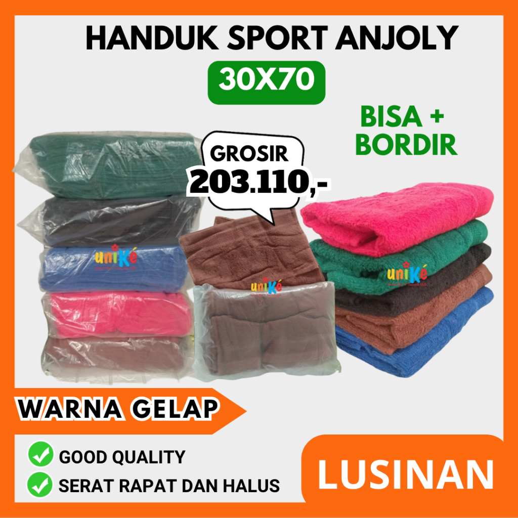 Handuk Mandi Kecil 1 Lusin / Handuk Sport Anjoly 30x70 GELAP Grade A Hampers Souvenir Ultah Grosir