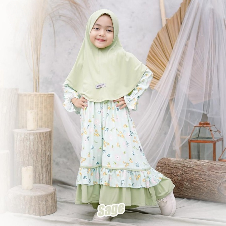 Gamis Anak Warna Hijau Green Sage Motif Bunga Flower Loli Series Gamis Anak Perempuan