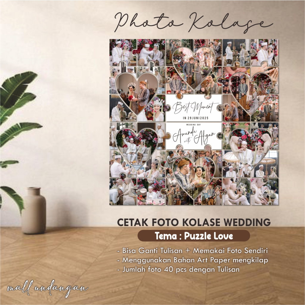 CETAK FOTO KOLASE WEDDING - FOTO KOLASE PUZZLE LOVE
