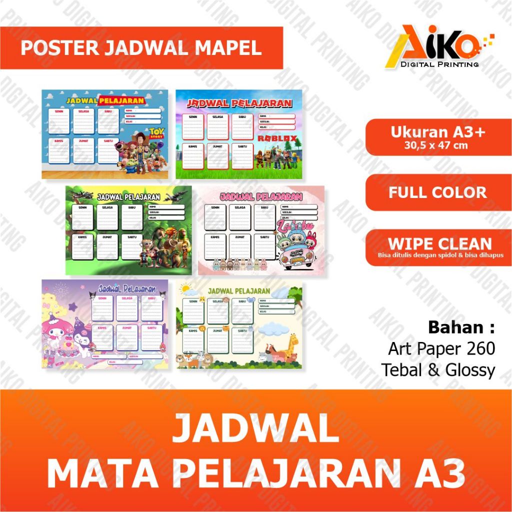 

POSTER JADWAL PELAJARAN A3+ | JADWAL PELAJARAN WIPE CLEAN BISA DITULIS & DIHAPUS SENDIRI