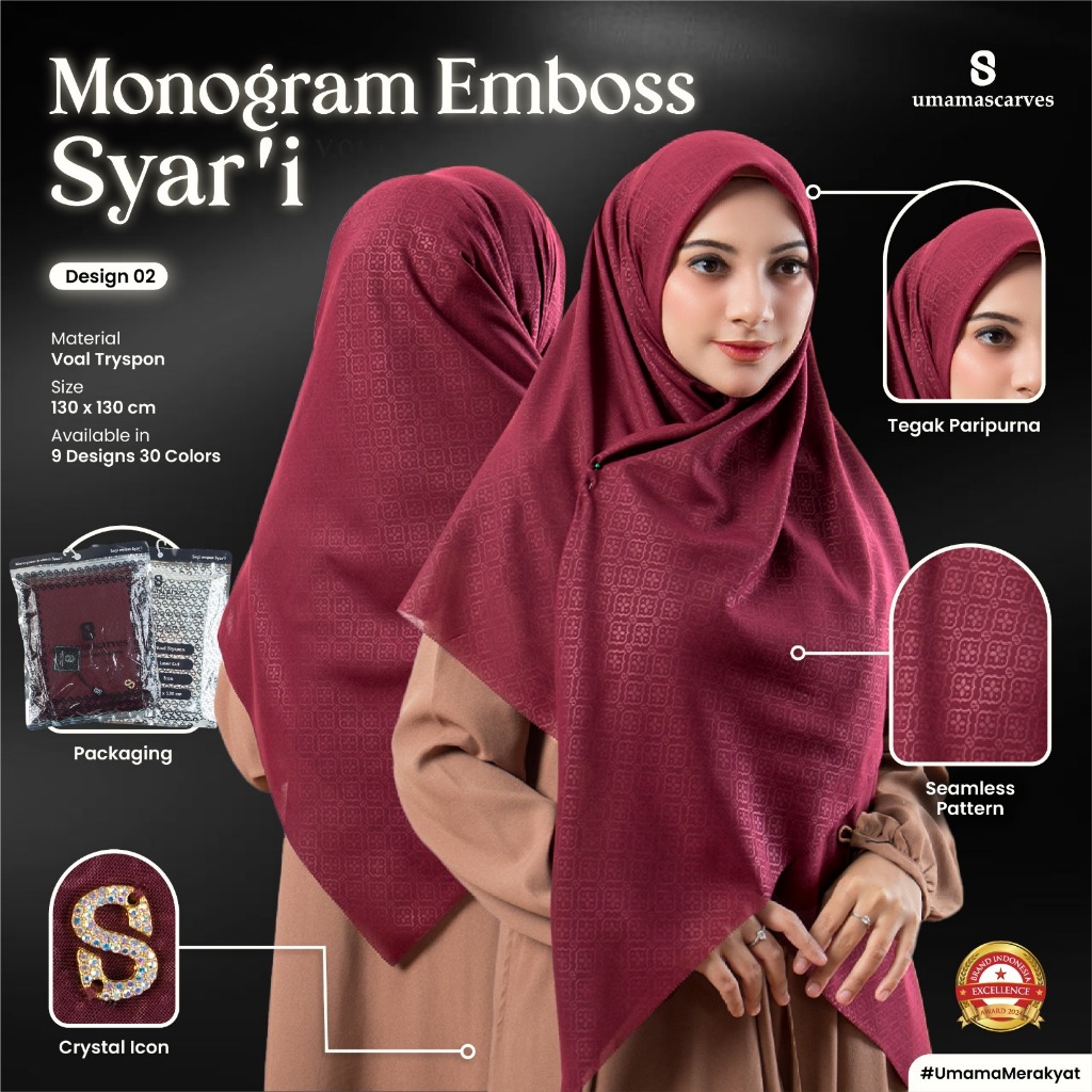Hijab Voal Emboss Polos 130x130 – Jilbab Segi Empat Syar'i Logo Swarovski by Umama Scarf