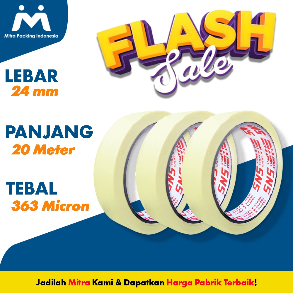 

Masking Tape / Lakban Kertas 1 Inch (24mm x 20 Meter) SNS Sticky N Strong - Mitra Packing Indonesia