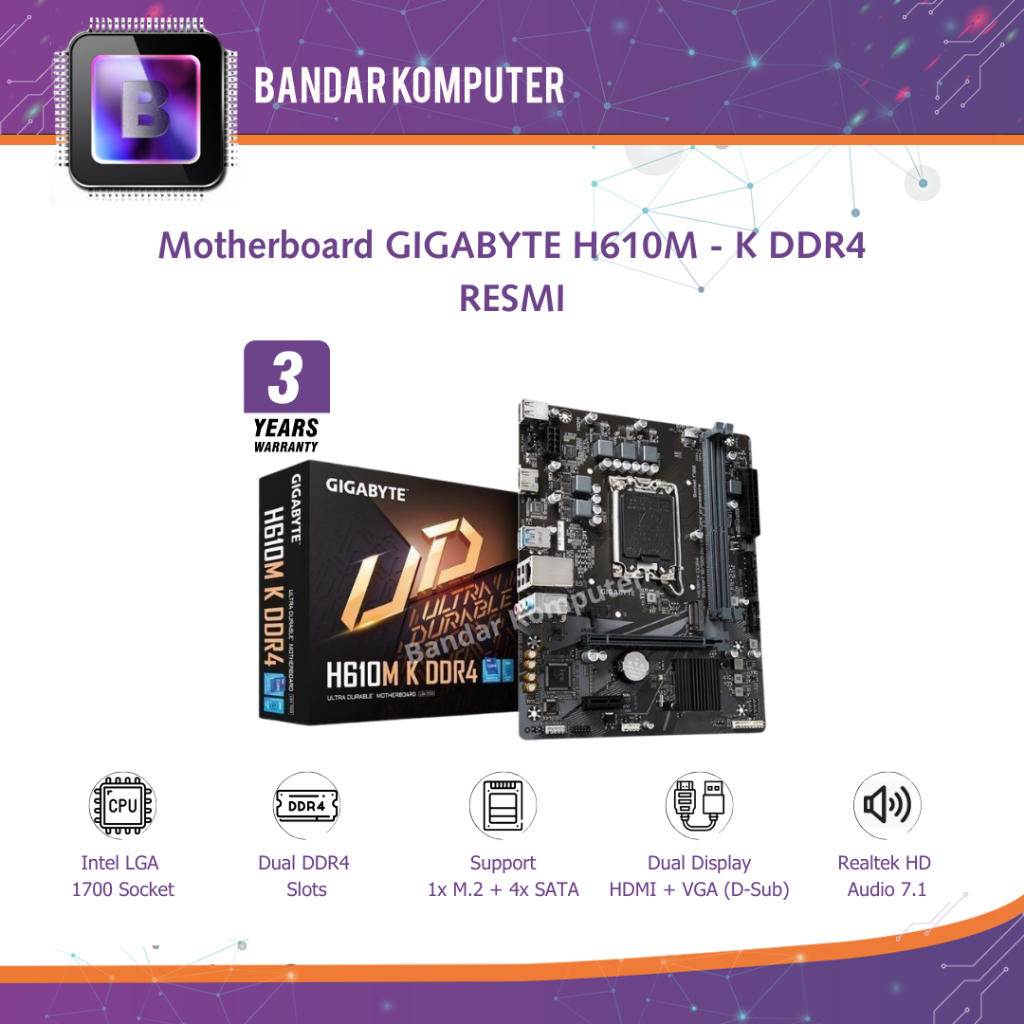 Motherboard GIGABYTE H610M K DDR4 (Intel LGA 1700, Gen12)