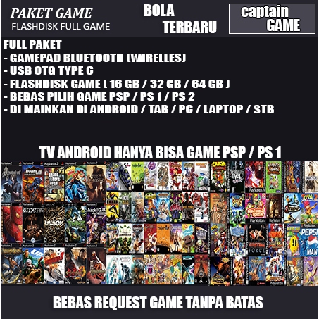PAKET FLASHDISK GAME PSP PS 1 PS 2 UNTUK ANDROID / STB / ANDROID TV / LAPTOP / PC / TABLET