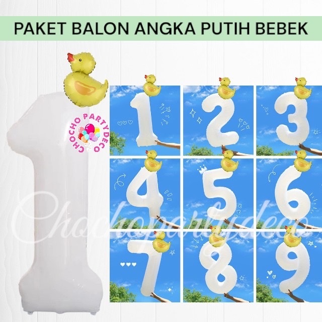 Paket Balon ANGKA PUTIH BEBEK / Dekorasi Ulang Tahun BEBEK