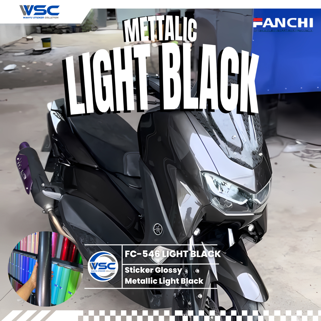 Stiker Skotlet  Abu Abu Tua Metalik Candy Light Black Metallic Glossy Fanchi Premium Wrapping Motor 