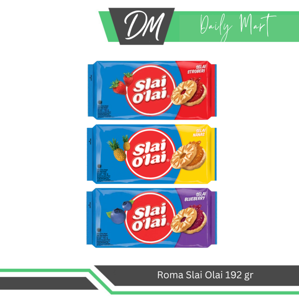 

Roma Slai Olai 192gr All Varian Strawberry/Pineapple/Blueberry - Cemilan Biskuit Rasa Buah Enak Murah Original Bergizi