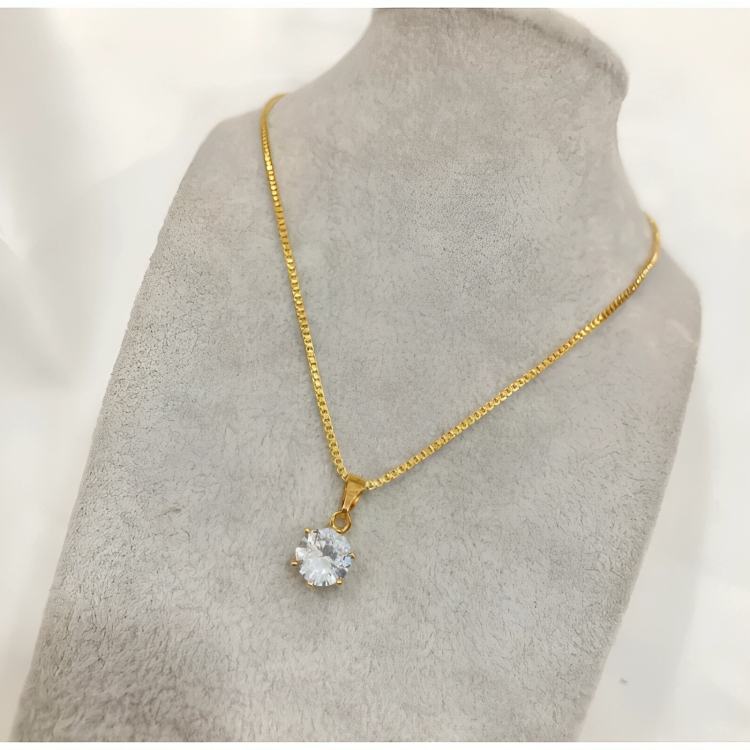 Kalung Itali Set Liontin Batu Putih Mata Satu Perhiasan Xuping Accessories Perhiasan Fashion Wanita 