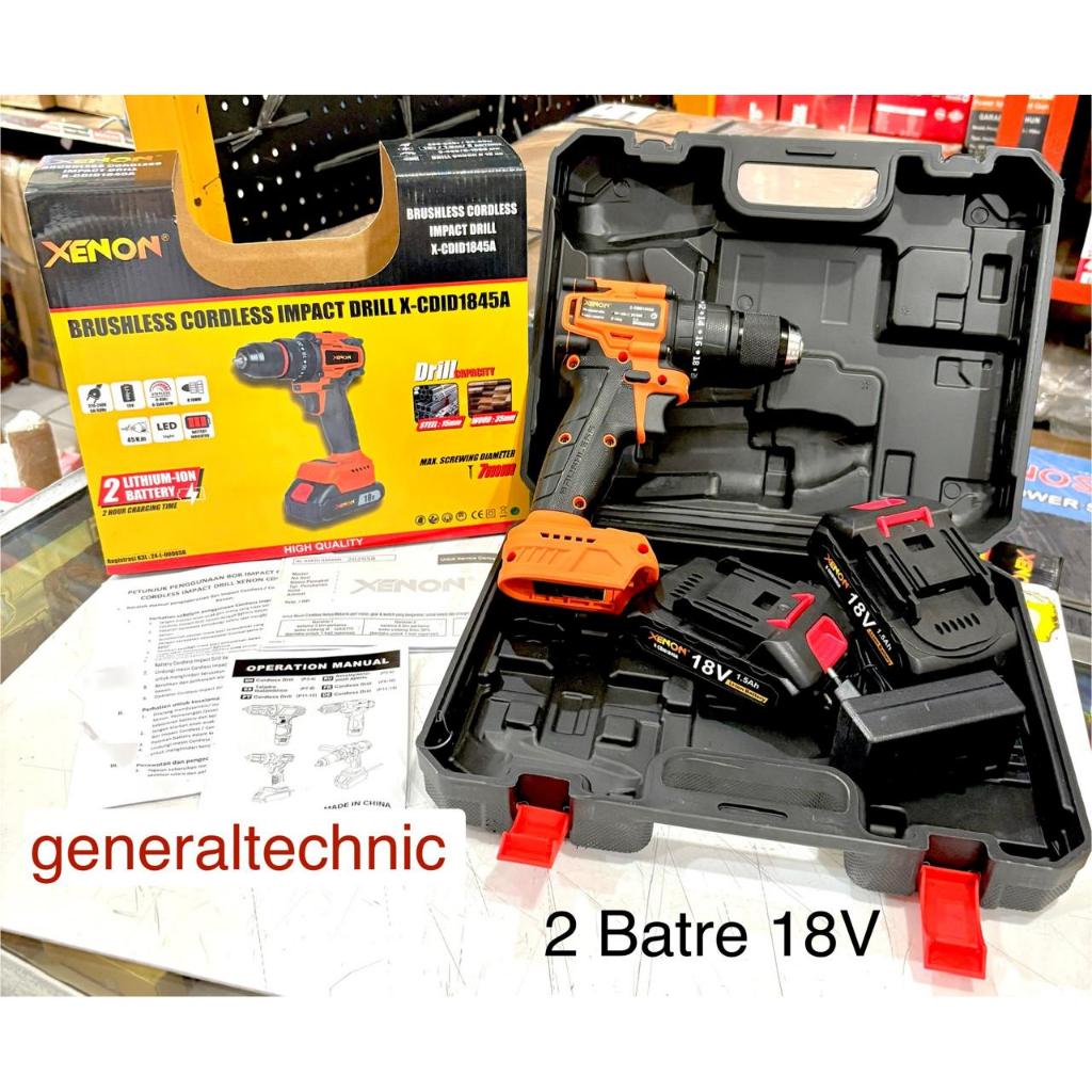 Bor Cas Xenon 2 Batre 18V CDID1845A Impact Brushless Cordless Drill Xenon 10MM