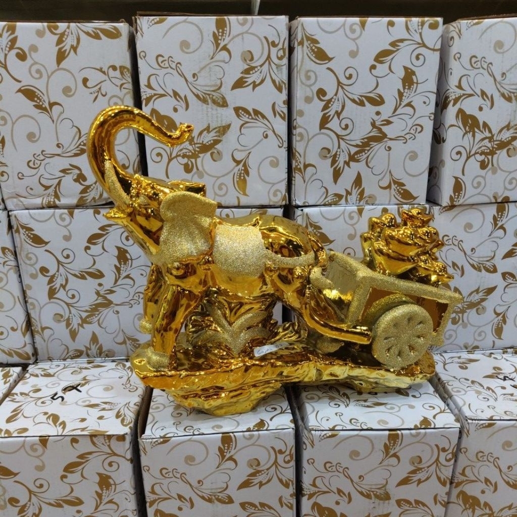 KERAMIK ORNAMEN GAJAH KENCANA/HIASAN KERAMIK/KERAMIK  MEWAH/SOUVENIR