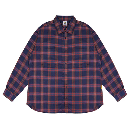 House of Smith Bdg Kemeja Flanel Oversize Pria - Double Pocket Oversized Flannel Navy Orange - Flann