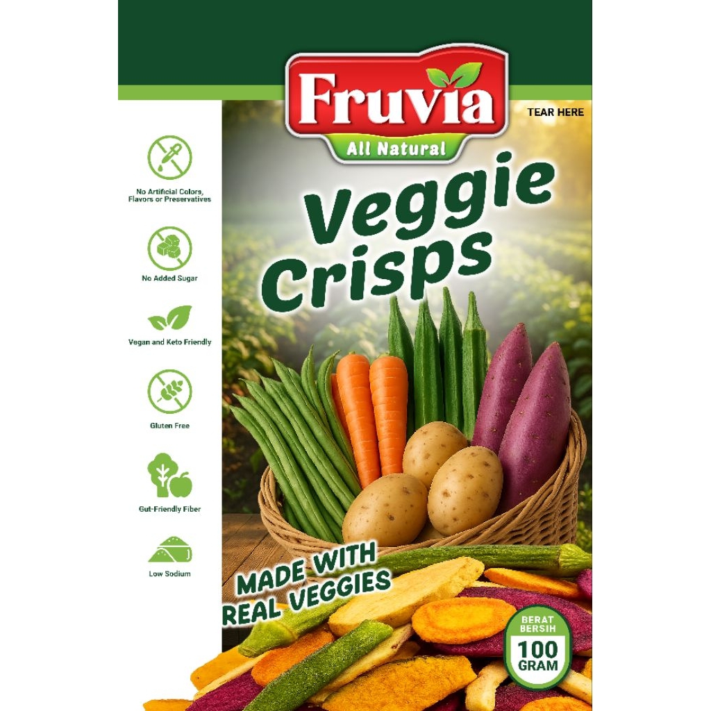 

Fruvia All Naturall Veggie Crisps - Keripik Sayuran Asli Tanpa Gula, Tanpa Pengawet, Gluten Free | 100 Gr