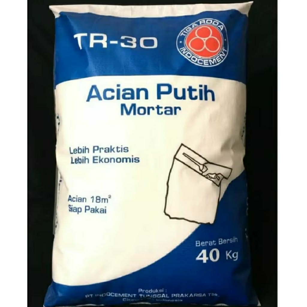 Semen Acian Putih Mortar Plamir TR30 Tiga Roda Repack 1Kg