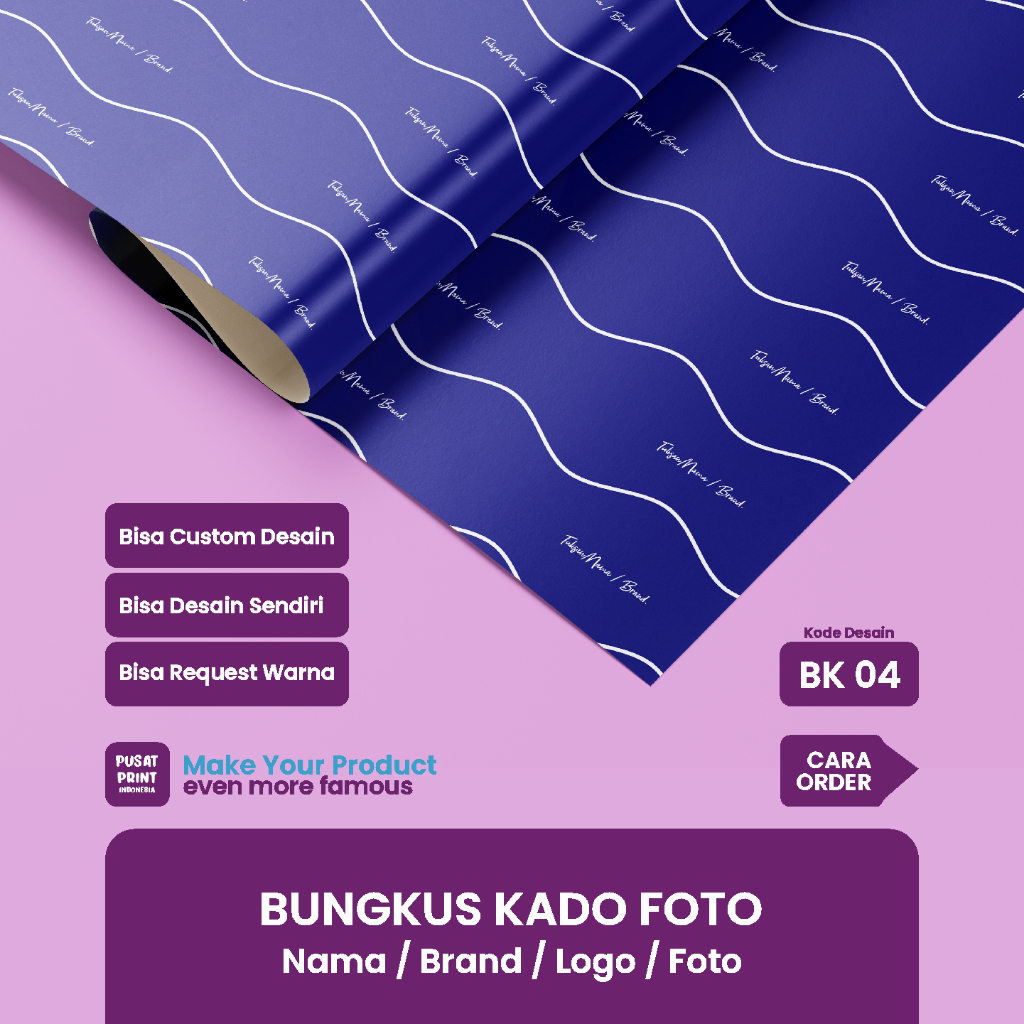 

Pusat Print Bungkus Kado Custom, Bungkus Kado Nama, logo, Foto BK04