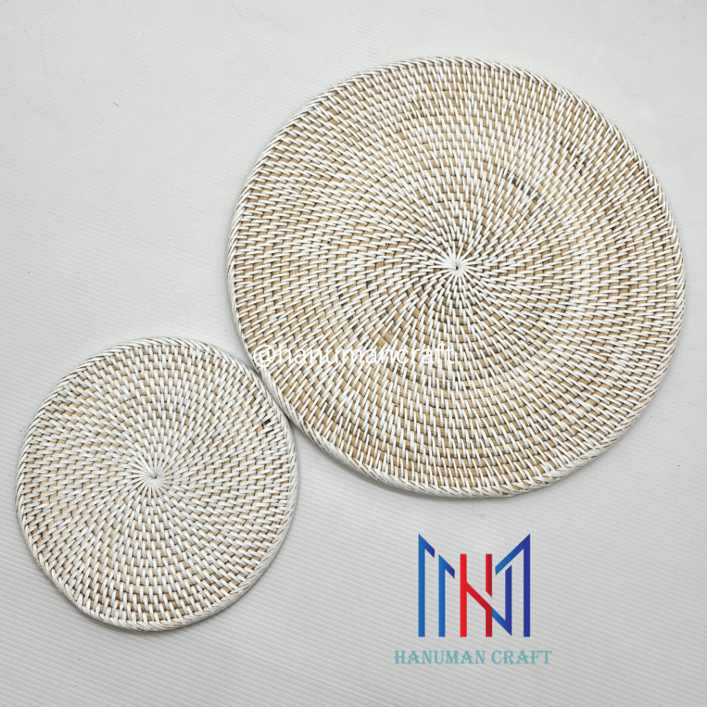 Placemat Rotan Whitewash Kerajinan Rotan Lombok Diameter 20cm 30cm / Kerajinan Lombok