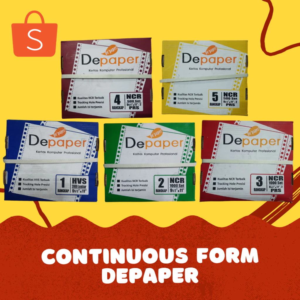 

DEPAPER Kertas Continuous Form 1 Ply 2 Ply 3 Ply 4 Ply 5 Ply ukuran 9,5 x 11 : 2 (bagi 2) PRS Warna