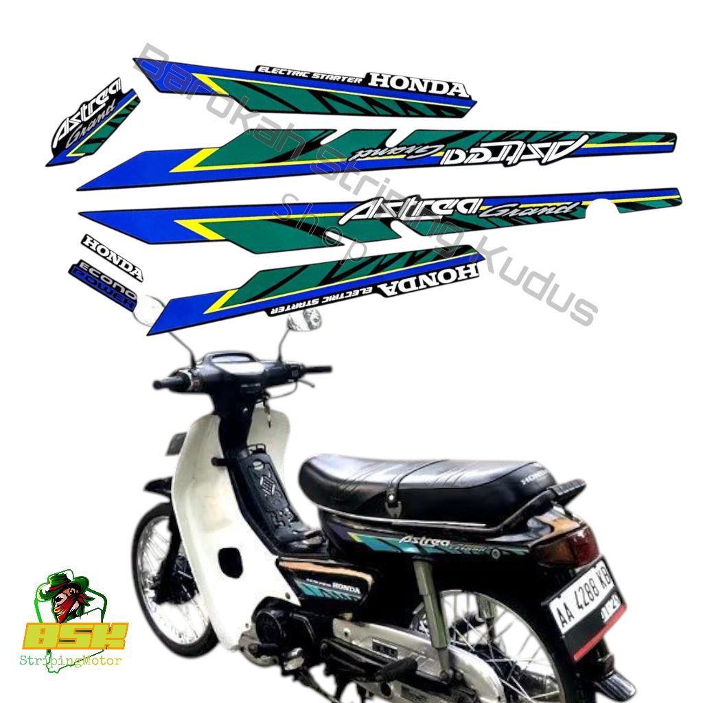 Striping Grand 1993 Standart | stiker bodi motorastrea grand bulus 93 biru hijau