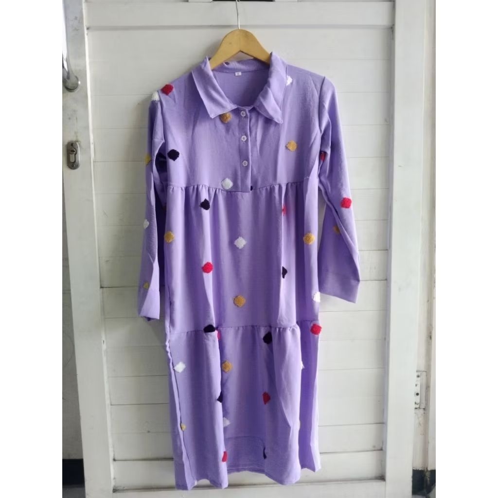 Gamis anak crinkle motif bulu timbul