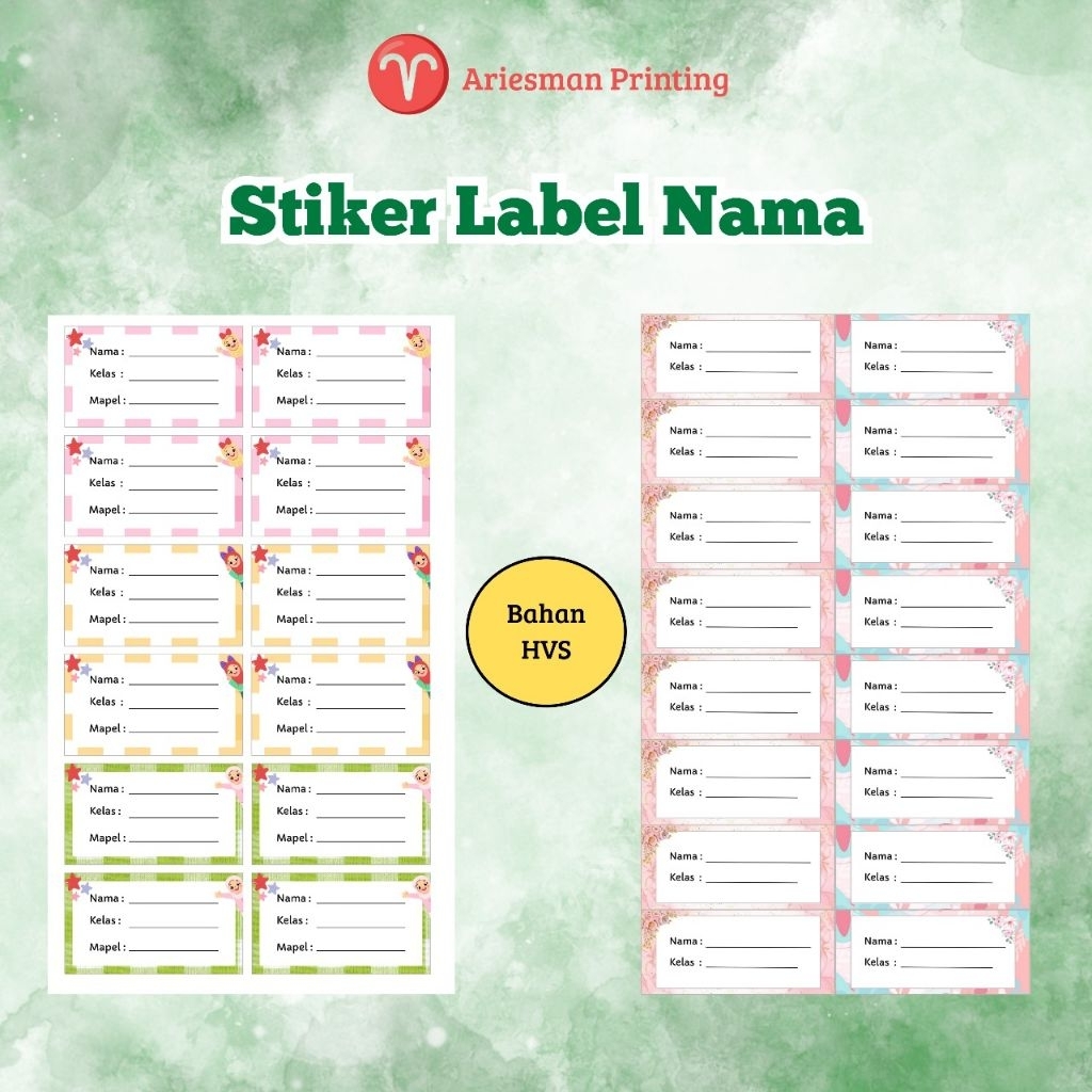 

Stiker Nama (bahan hvs)