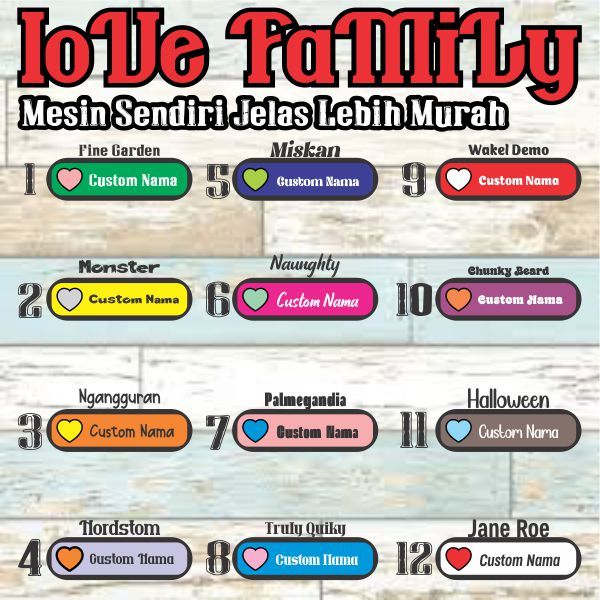 

Sticker Sablon Setrika Label Nama Karakter ( LOVE FAMILY ) Anak Sekolah Pesantren Asrama Name Tag Laundry