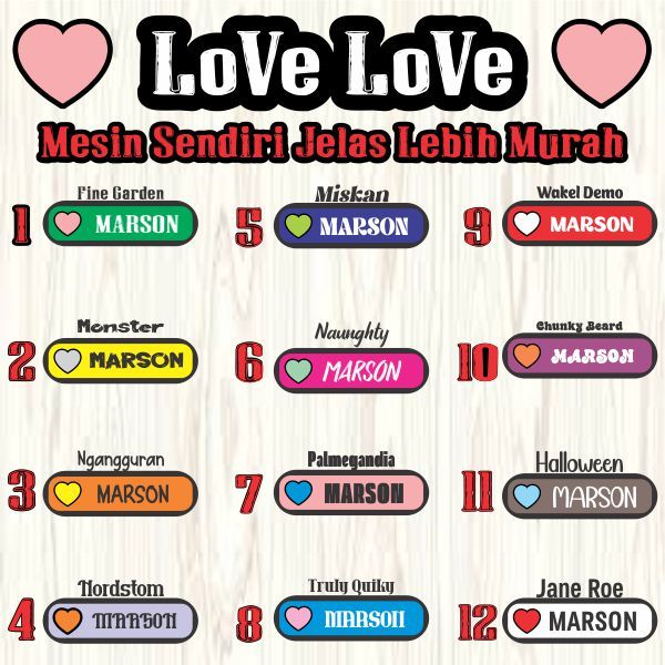 

Sticker Sablon Setrika Label Nama Karakter ( LOVE LOVE ) Anak Sekolah Pesantren Asrama Name Tag Laundry