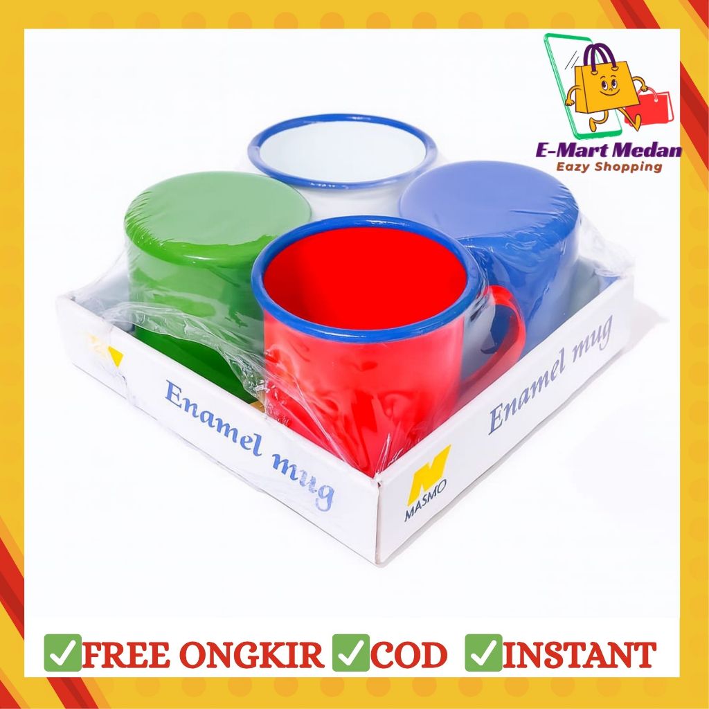 MUG SET ENAMEL 4 PC (BUAH) / MUG ENAMEL KECIL 7 CM WARNA / MUG JADUL