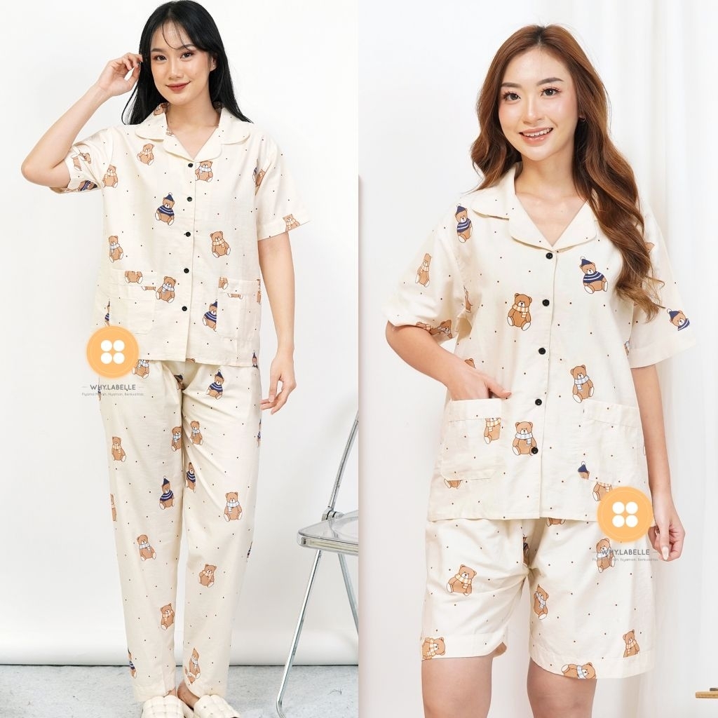 WHY.LABELLE baju tidur piyama katun Jepang murni motif DREAMBEAR