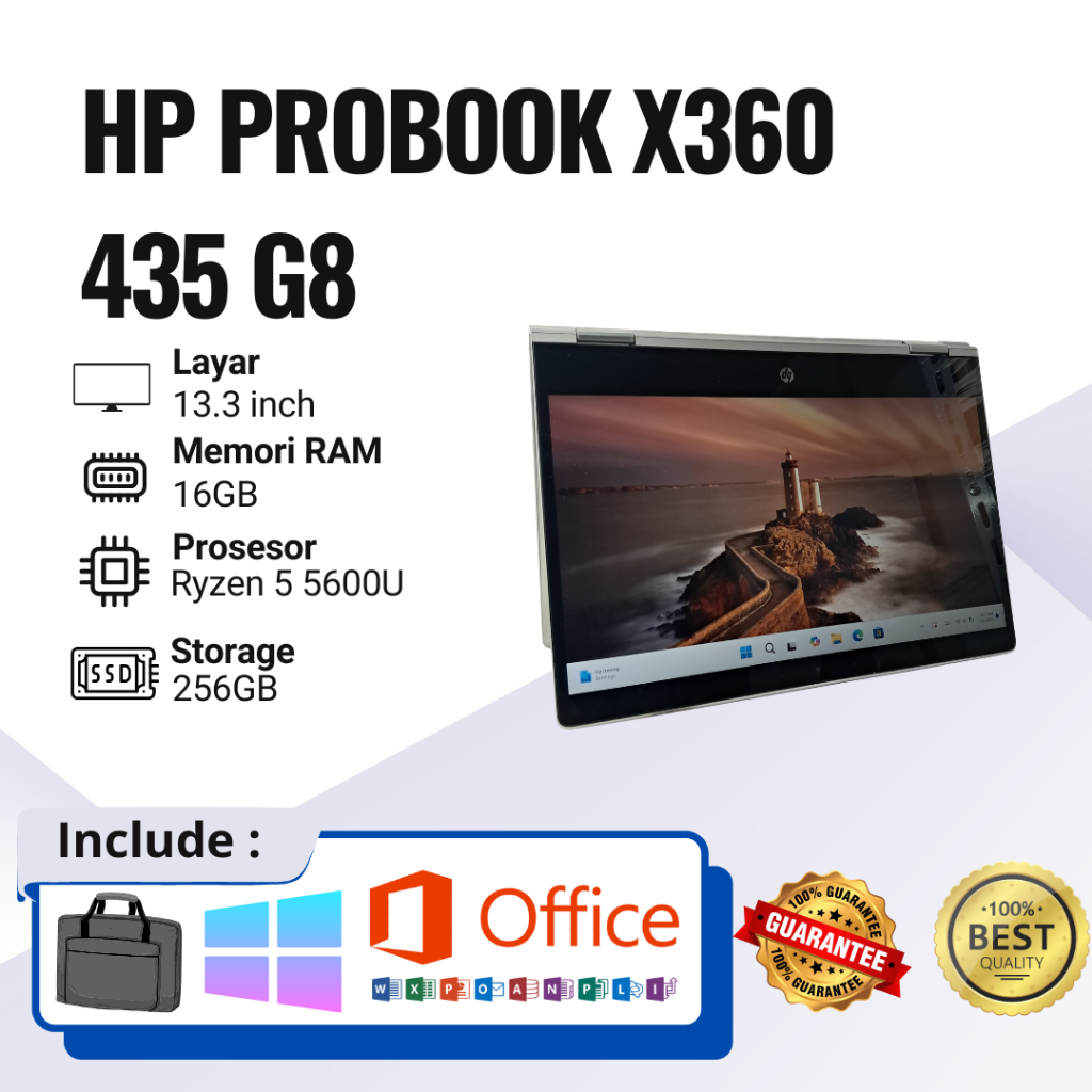 Laptop 2nd Termurah HP Probook X360 435 G8 AMD Ryzen 5 5600U Ram 16GB SSD 256GB Second Berkualitas