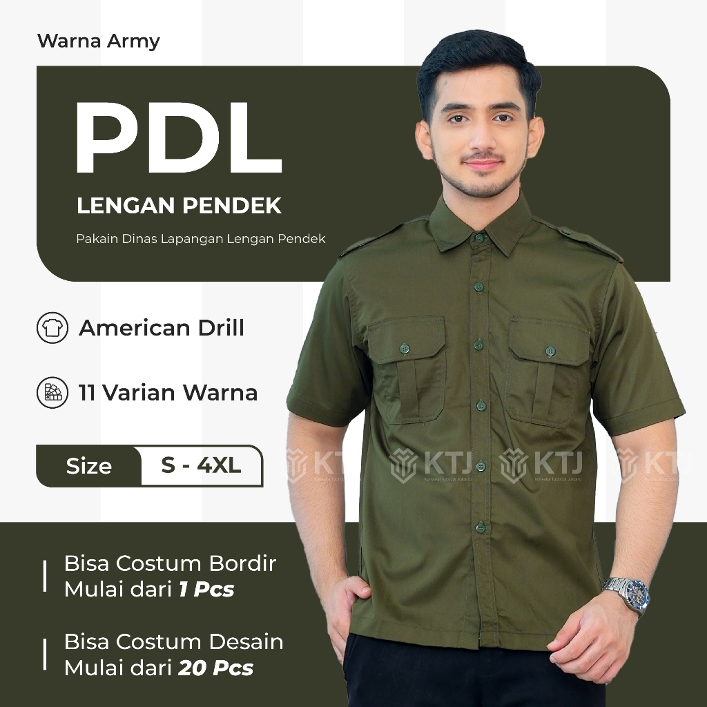 Baju Kemeja PDL PDH Seragam Kerja Kantor Komunitas Pakaian Kerja Lapangan Outdoor Lengan Pendek Pria