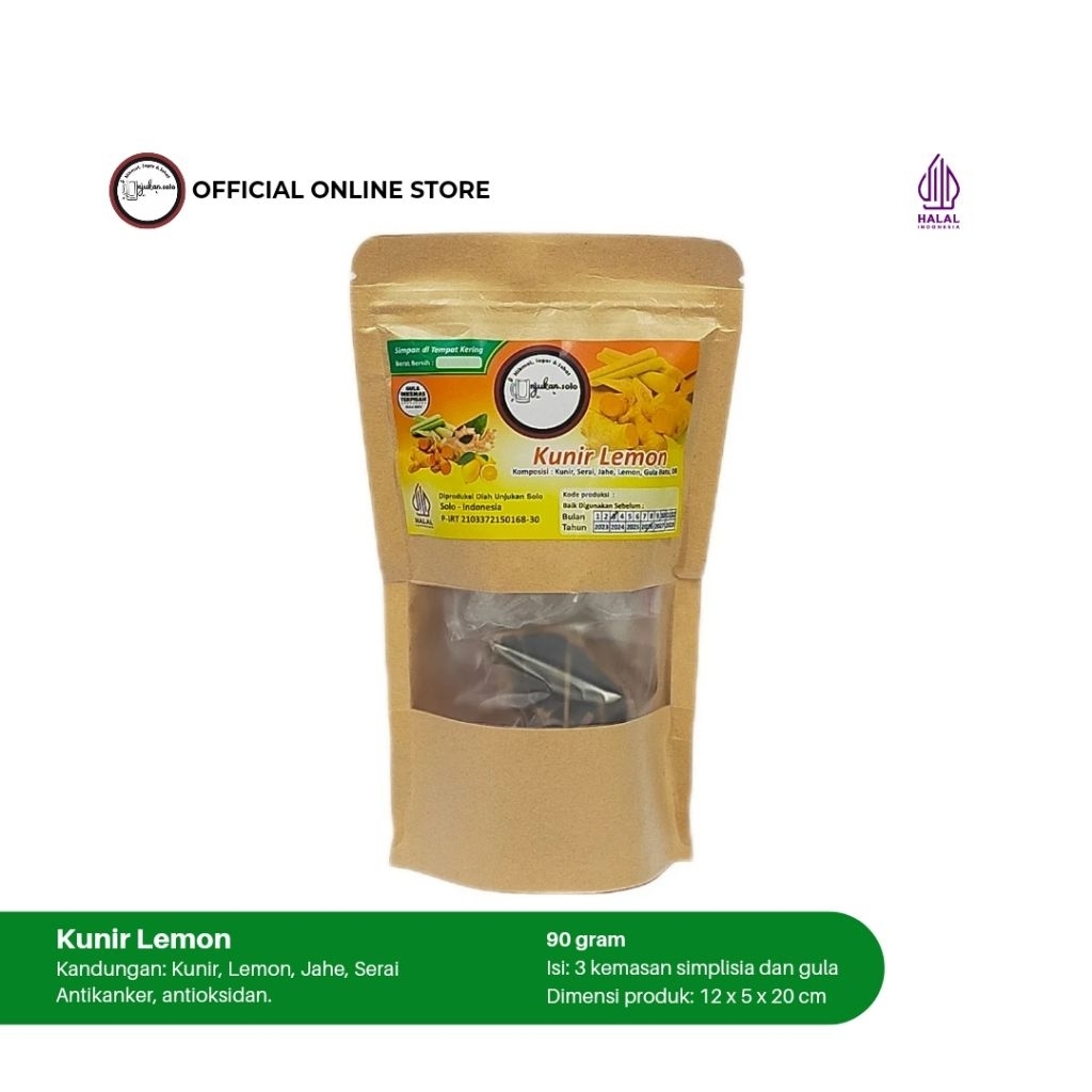 

Kunir Lemon Pouch Unjukan Solo/ Kunir, Lemon, dan Rempah lain/ Antikanker, Antioksidan